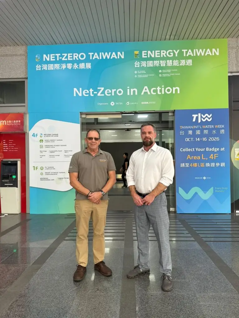 Dave Underwood and Pete Measures of Atlantas Marine at the entrance to Net-Zero Taiwan and Energy Taiwan 2026